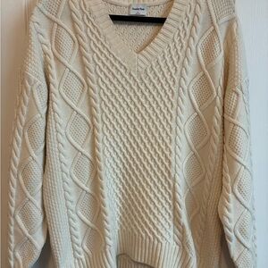 Aritzia Sunday Best Oversized Cable Knit V-Neck Sweater - Cream